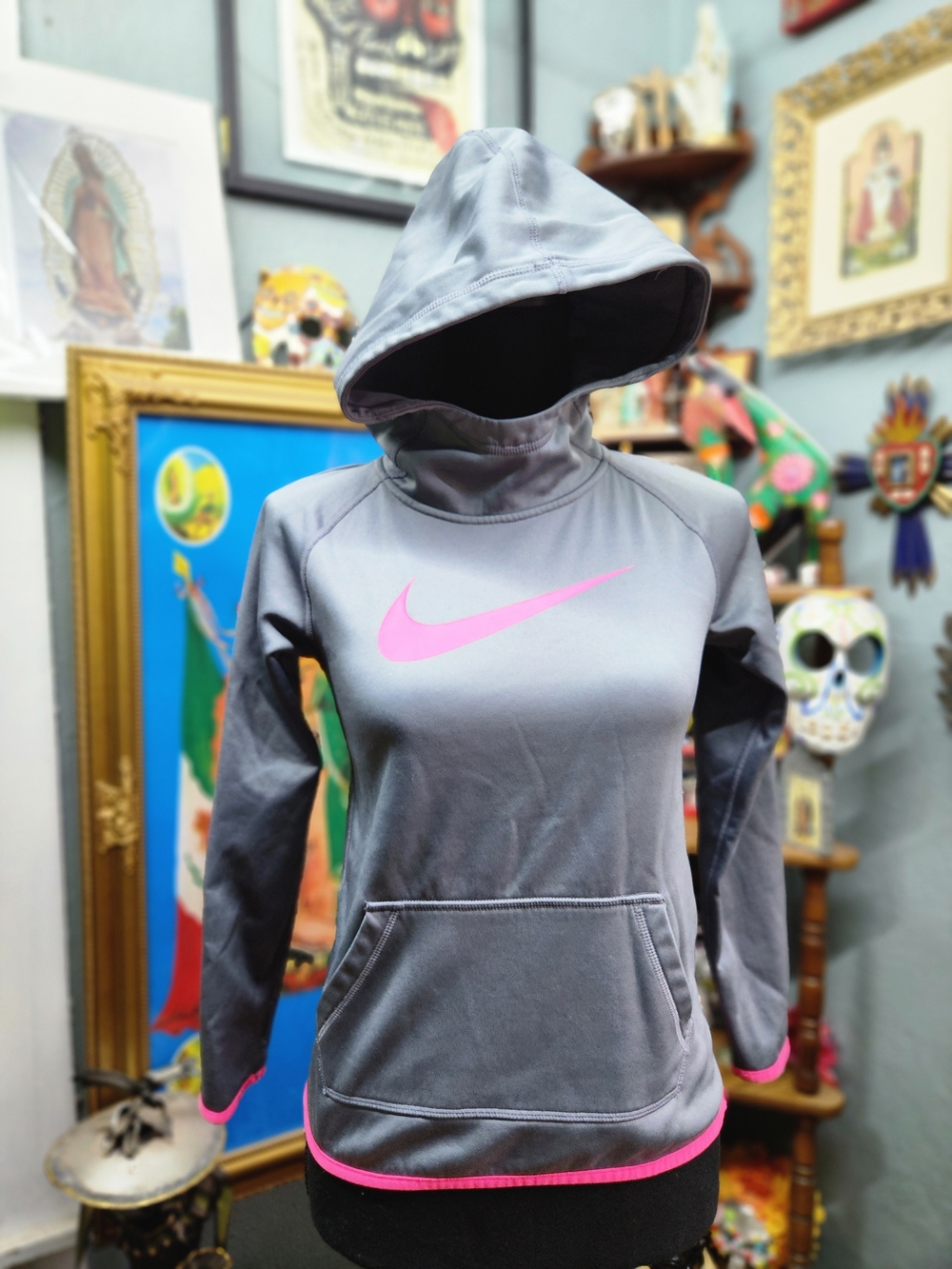 Nike Gray Hoodie with Pink Swoosh